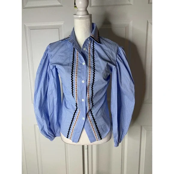 NEW $ 1180 Miu Miu gingham embroidered shirt